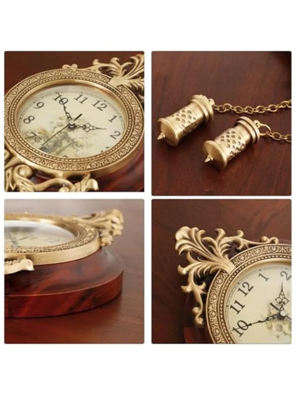 9-inch Retro Style Vintage Wood Indoor Wall Clock with Swinging Pendulum